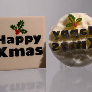 Large Happy Xmas with Holly (code 15) - Sponge Its Laser cut sponge designed by Rachel Byass