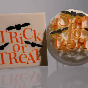 Large Trick or Treat with bats (code 31) - Sponge Its laser cut sponge designed by Rachel Byass