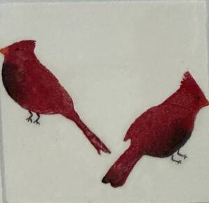 Large pair of cardinals facing left and right - Sponge Its Laser cut sponge designed by Rachel Byass