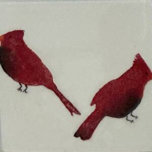 Large pair of cardinals facing left and right - Sponge Its Laser cut sponge designed by Rachel Byass
