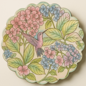 Watercolour style paining on two handmade items such as a plates, bowl or vase