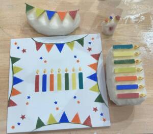 Large sponge birthday candles and bunting - Sponge Its Laser cut sponges designed by Rachel Byass